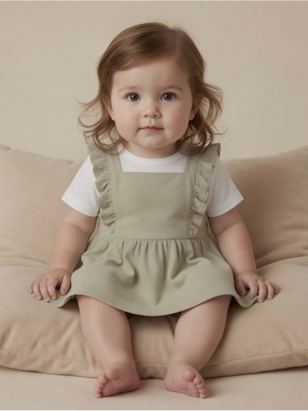 Sage Green Corduroy Ruffle Overall Dress Toddler Size